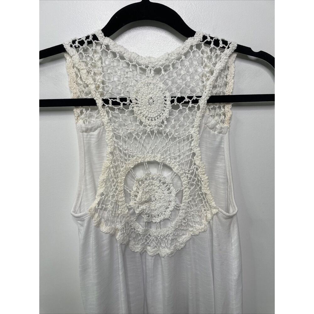 Dots White Crochet Tank Top Shirt Racer Back‎ Oversized Medium Boho Cottagecore